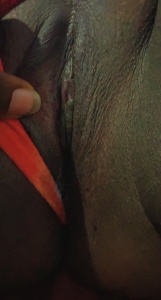 Black pussy in red panties 