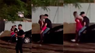 Pareja borracha echando rapidito delante de todos